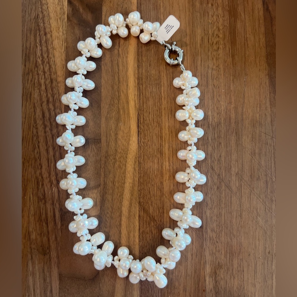 White Cultured Flower Pearl Necklace